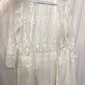 White lace kimono duster